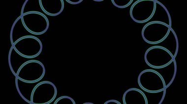 En az siyah arkaplan üzerinde renkli grafik nesne, tam ekrandan sıfıra boyutu küçülterek saat yönünde döndürür, sonra tam ekrana geri döner.