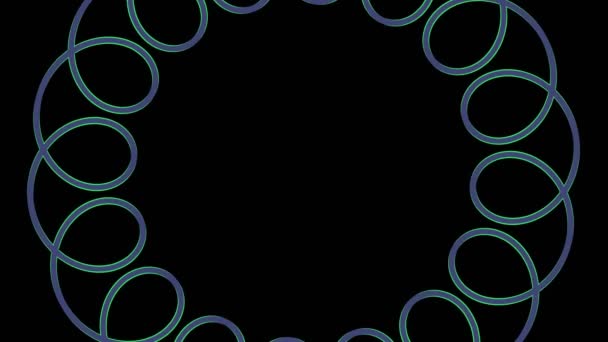 Objet graphique coloré sur un fond noir minimal, qui tourne dans le sens des aiguilles d'une montre en réduisant la taille du plein écran à zéro, puis revient au plein écran.