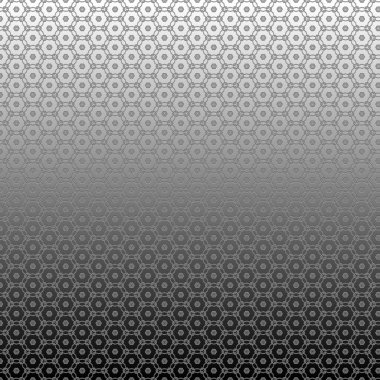 Arka planda tekrarlayan geometrik şekiller içeren kabartma çizimi. Desen, ağ, duvar kağıdı, dijital grafikler ve sanatsal dekorasyonlar için siyah ve beyaz tasarım.