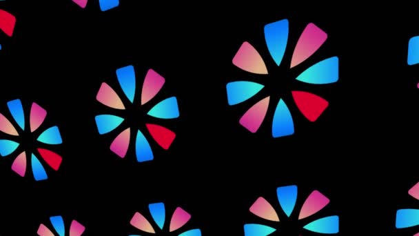 幾何学的形状を持つ色パターンは 最小限の黒の背景に 水平方向と垂直方向に傾斜し 最初は左から右に移動し 幾何学的形状で構成されます — ストック動画