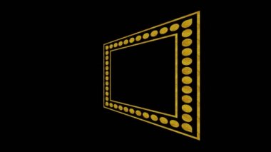 Asgari siyah arkaplan üzerindeki altın Art Deco deseni, başlangıçta sola yatay olarak eğimli, sonra 4k 16: 9 video biçiminde renkli şekillerden oluşan sağa hareket eder.