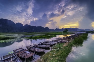 Van Long 'da teknesi olan manzara Ninh Binh, Vietnam' da doğal rezerv.
