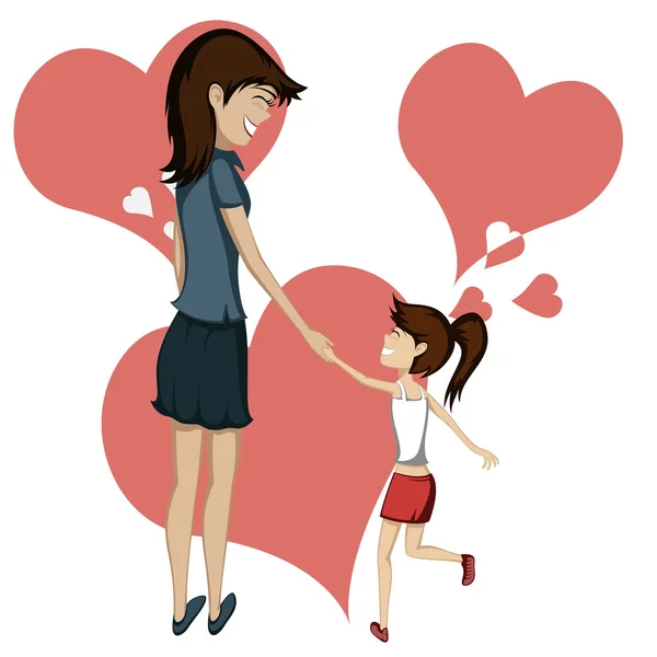 Anne ve kızı - esmer anne ve kızı ellerini tutarak bir — Stok Vektör