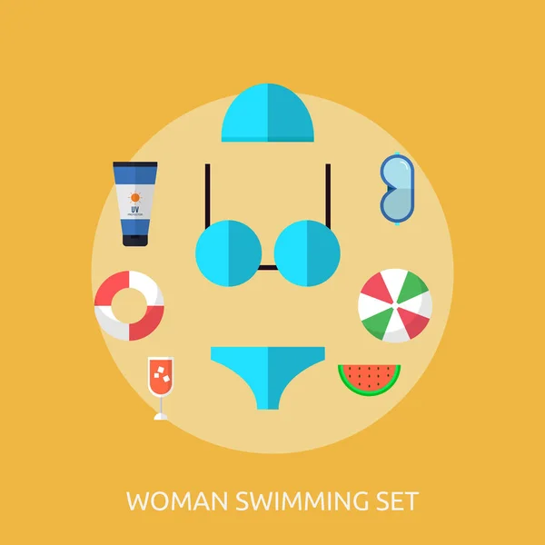 Woman Swimming Set Conceptual Design — Stock Vector