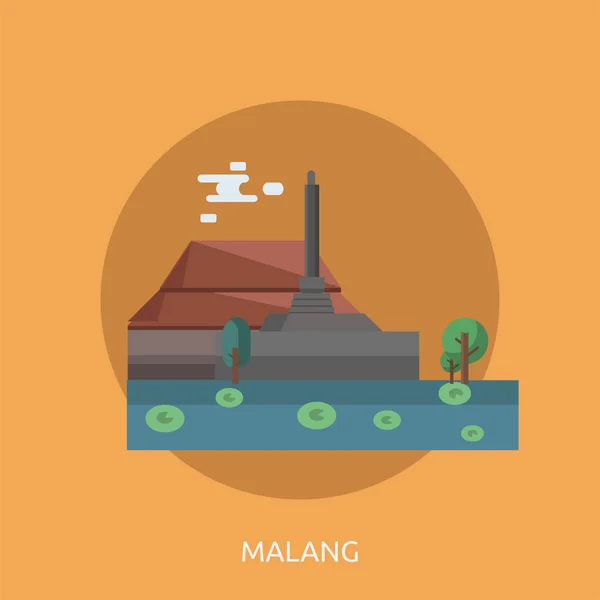 Malang Ciudad de Indonesia Conceptual Design — Vector de stock