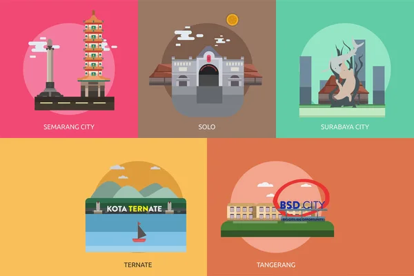 Ciudad de Indonesia Diseño conceptual — Vector de stock