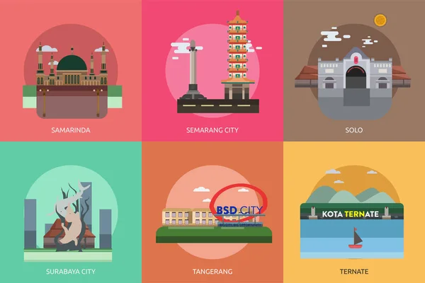 Ciudad de Indonesia Diseño conceptual — Vector de stock