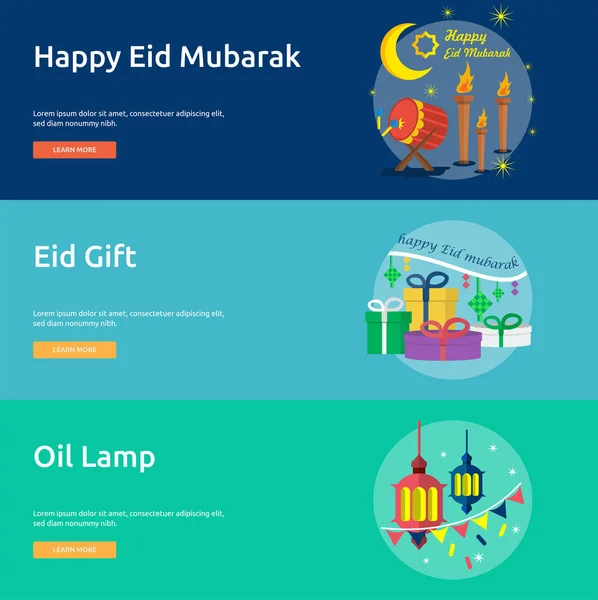 Ramadán y Eid Mubarak Banner Conceptual — Vector de stock