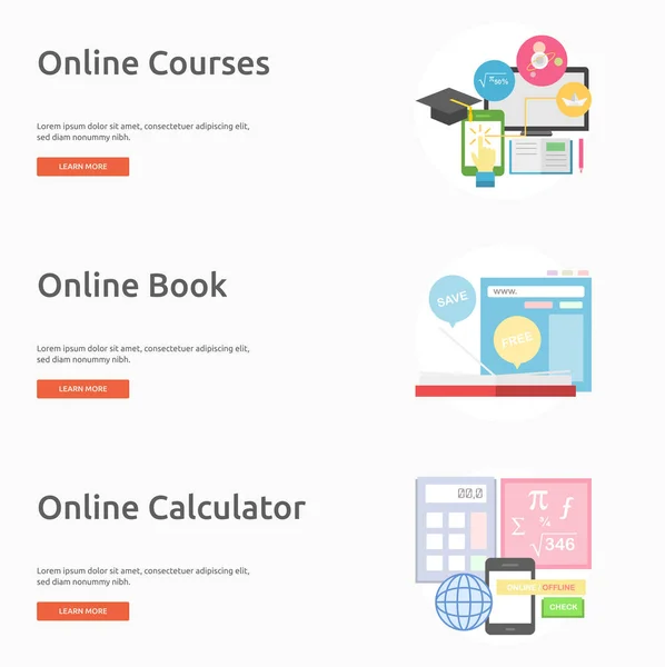 E-Learning y diseño de banners de educación en línea — Archivo Imágenes Vectoriales