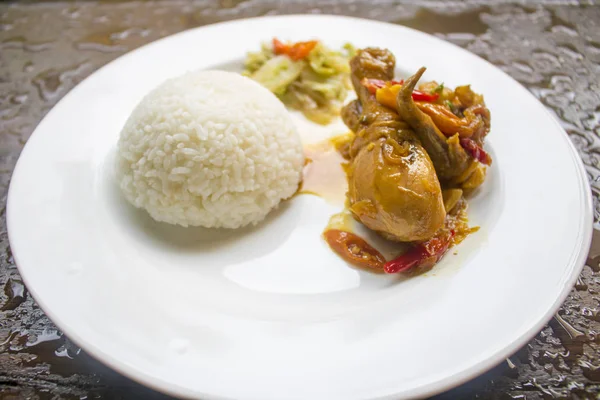 Molho Soja Frango Com Arroz Comida Frango Comida Indonésia — Fotografia de Stock