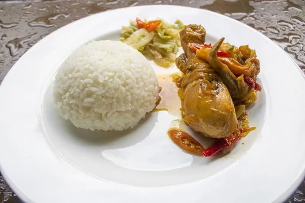 Molho Soja Frango Com Arroz Comida Frango Comida Indonésia — Fotografia de Stock