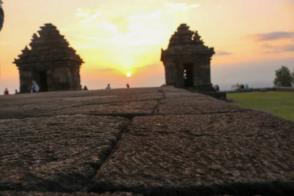 Sunset Candi Ijo Doğal Tur Yeşil Tapınak Endonezya Seyahat — Stok fotoğraf