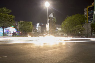 Kavşak 5 Semarang şehir hareket ışık, ışık iz | Endonezya şehir