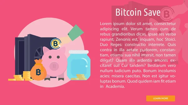 Bitcoin Guardar Bandera Conceptual — Vector de stock