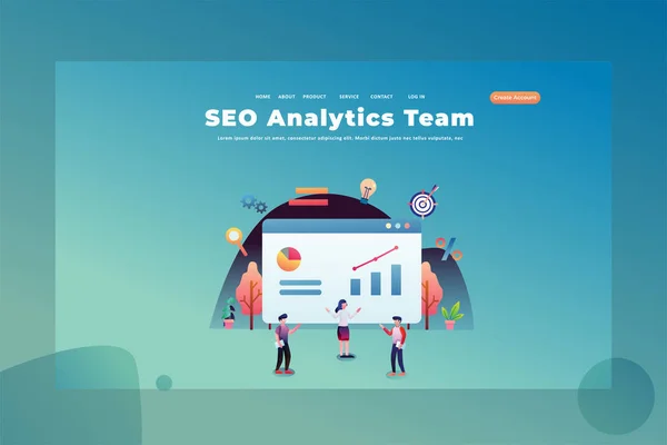 A Team Working for SEO Analytic - Web Page Header Landing Page T — 스톡 벡터