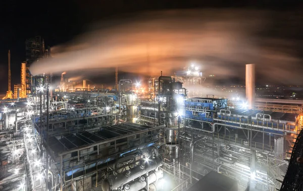 Chemical Plant Production Ammonia Nitrogen Fertilization Night Time View — Stock Photo, Image