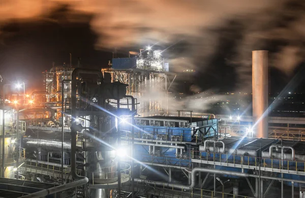 Planta Química Para Produção Amônia Adubação Nitrogenada Durante Noite — Fotografia de Stock