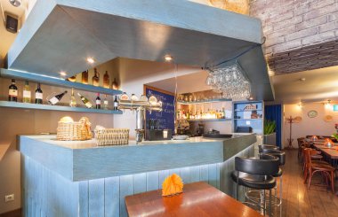 Moskova - Ağustos 2014: Küçük bir modern rahat kafe - 