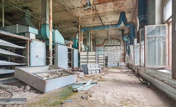 Salle Production Détruite Une Ancienne Usine Textile Abandonnée Avec Des — Photo