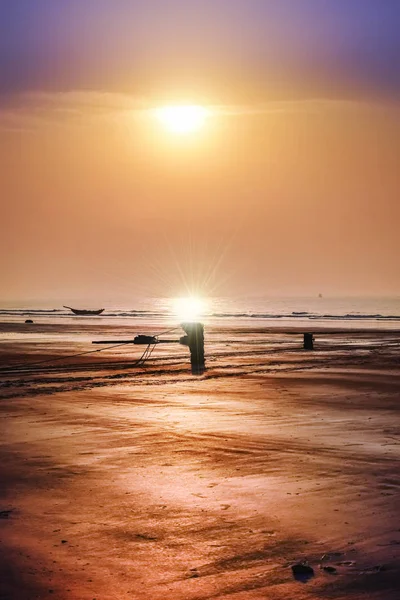 Spiaggia Con Sagoma Dell India Costo Orientale Nell Alba Alla — Foto Stock