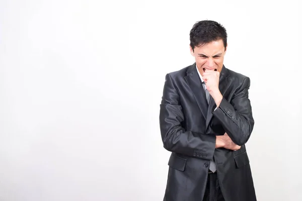 Worried Man Suit White Background Medium Shot — Stock Photo, Image