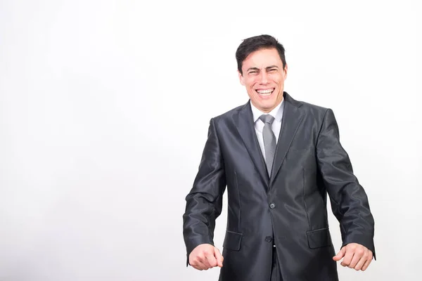 Laughing Man Suit White Background Medium Shot — Stock Photo, Image