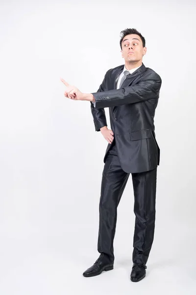Man Suit Scolding Someone White Background Full Body — Stock Photo, Image