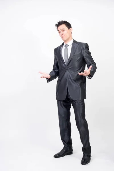 Seductive Man Suit White Background Full Body — Stock Photo, Image