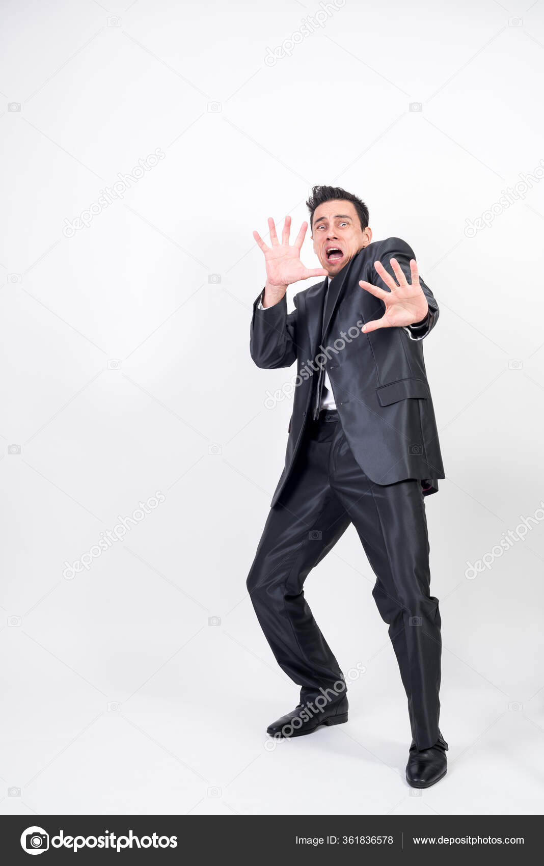 Scared Man Suit White Background Full Body Stock Photo by ©ivanmoreno  361836578