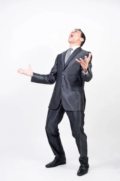 Hombre Traje Sufriendo Fondo Blanco Cuerpo Completo — Foto de Stock