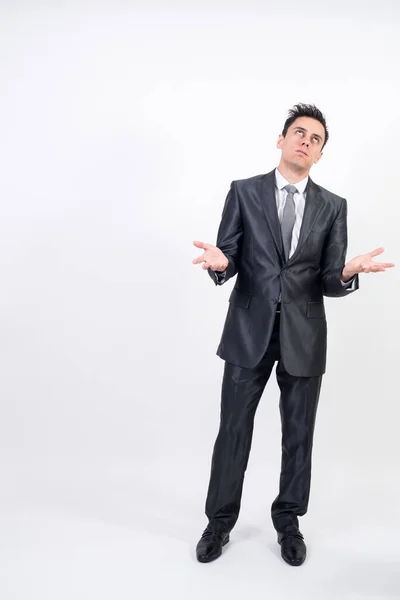 Bored Man Suit White Background Full Body — Stock Photo, Image