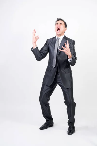 Hysterical Man Suit White Background Full Body — Stock Photo, Image