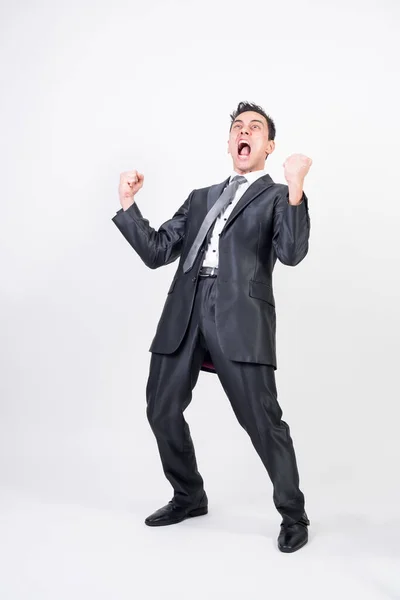 Hysterical Man Suit White Background Full Body — Stock Photo, Image