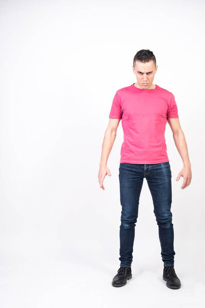 Angry man. white background, full body