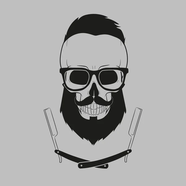 Crânio Hipster com óculos, bigode e barba. Estilo de moda.Ilustração vetorial —  Vetores de Stock