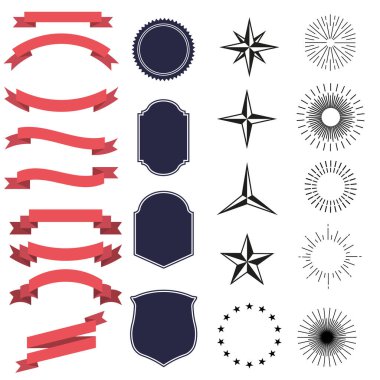 Red ribbons set. Logo design. Vector illustration.