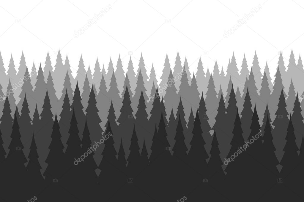 Pine forest in winter. Nature landscape vector background.