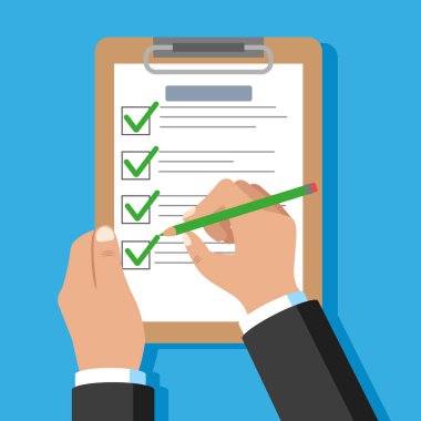 Liste ile el ele tutuşma kalemi. Vektör illüstrasyonu.