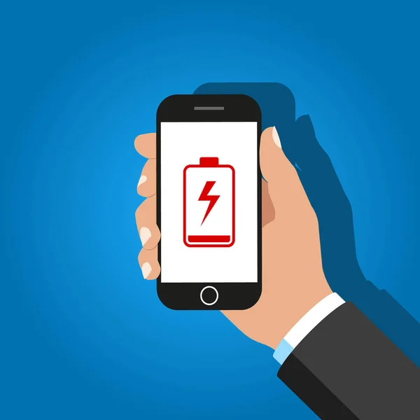 Smartphone in der Hand. Batteriemangel. Vektorillustration. — Stockvektor