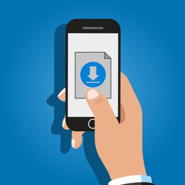 Akıllı telefon ekranındaki dosya indirme düğmesi. Vektör illüstrasyonu.