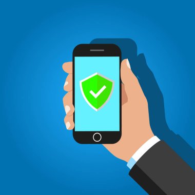 Yeşil kalkanlı akıllı telefon. Vektör.