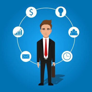 Komik karikatür işadamının vektör çizimi. İzole edilmiş.