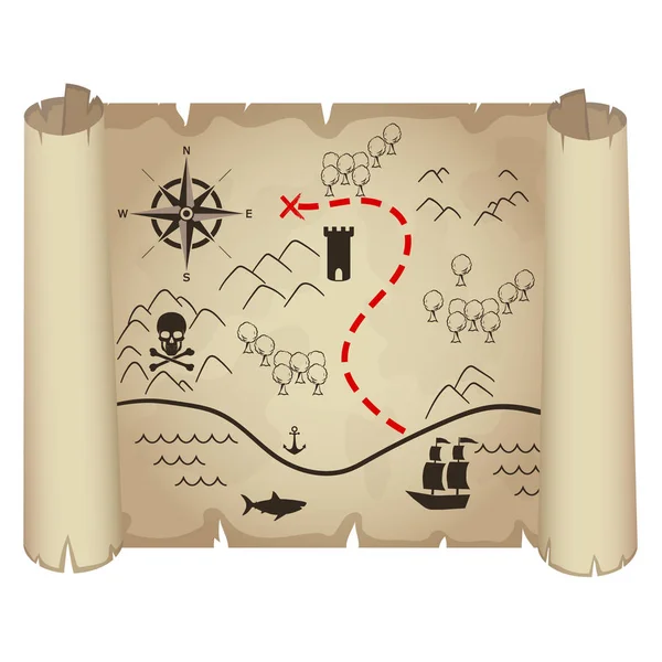 Eski hazine haritasının vektör çizimi. Papirüs.