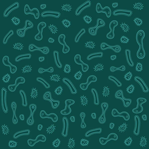 Vector illustratie van groene bacterie patroon. Achtergrond. — Stockvector