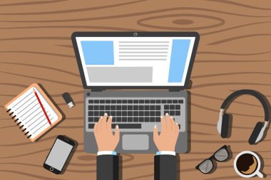 Bilgisayar üzerinde çalışan programcı elleri var. Vektör.