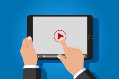Tablet bilgisayar oyuncusunun parmak dokunma düğmesi düz. Vektör illüstrasyonu.