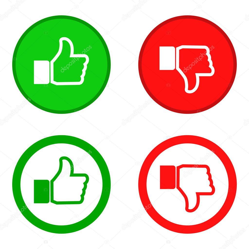 Thumb up and down icons. Vector illustration.