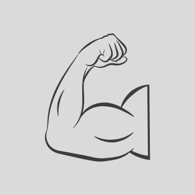 Biceps Flex Arm. Kas geliştirici Poz. Vektör illüstrasyonu.