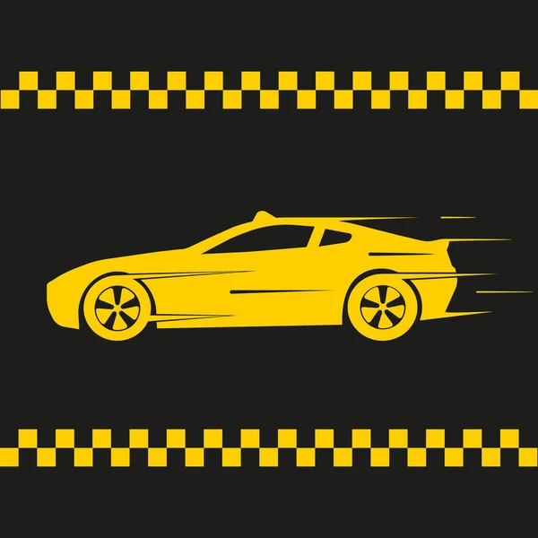 Een eenvoudig vectoricoon van een gele taxiauto op een zwarte achtergrond. — Stockvector