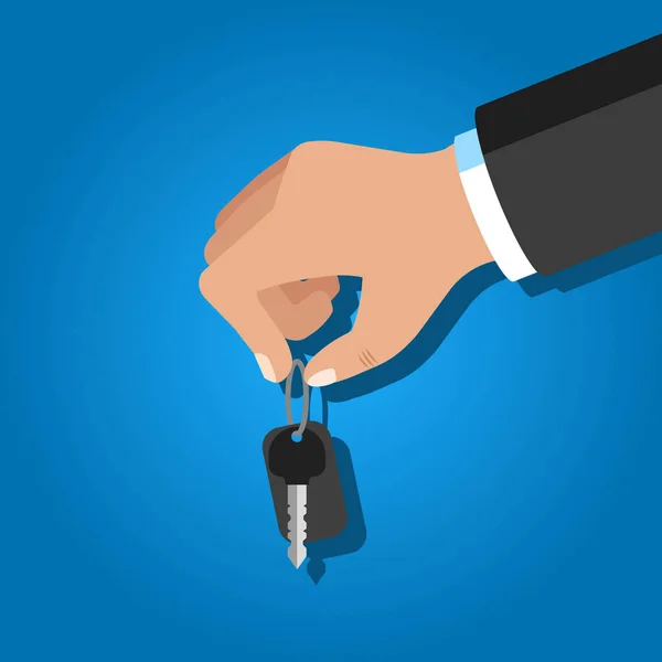 Ilustración recortada de una mano sosteniendo una llave del coche. Vector . — Vector de stock